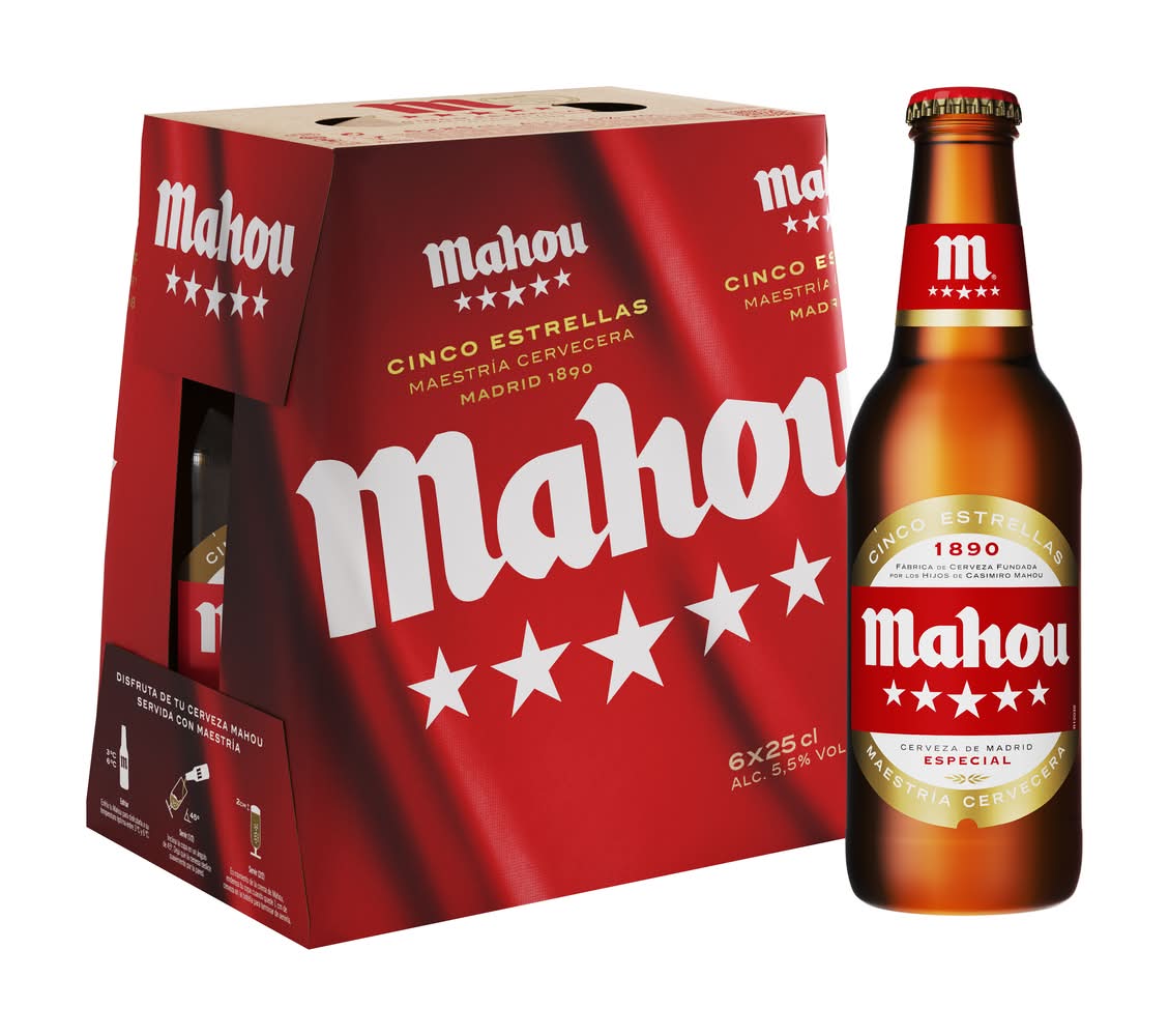 Cerveza dorada lager · Mahou Cinco Estrellas (6 x 250 ml)