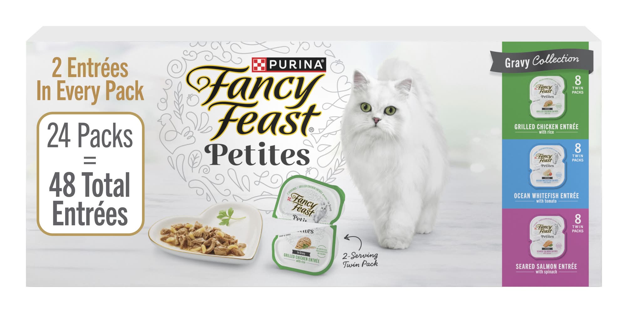 Purina Fancy Feast Petites Gravy Collection Cat Food, Grilled Chicken-Ocean Whitefish-Seared Salmon, Adult (24 x 67.2 oz)