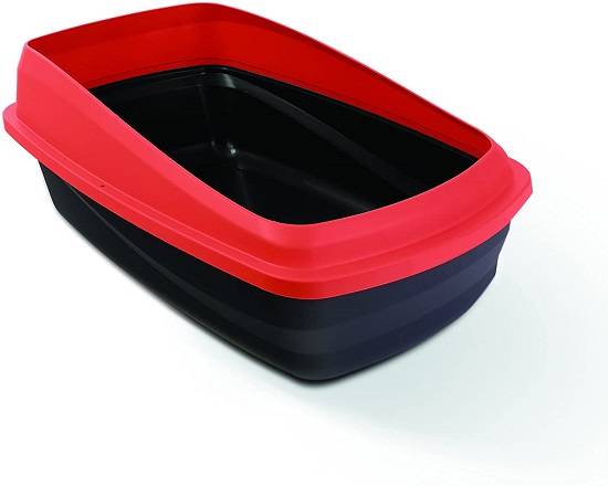Cl rimmed cat pan, large, charcoal/red