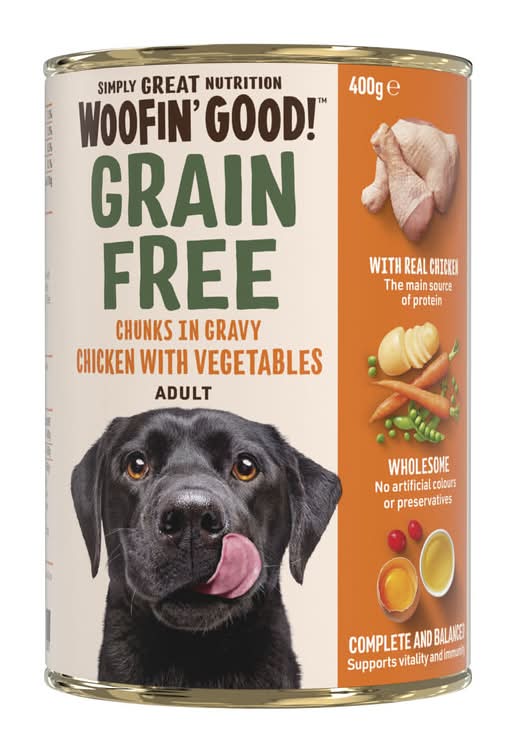 Woofin Good Grainfree Chunks in Gravy Chicken & Vegetables Dog Food (400g)