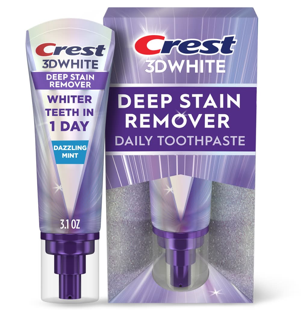 Crest 3D White Deep Stain Remover Daily Toothpaste, Dazzling Mint (3.1 oz)