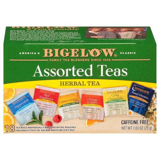 Bigelow Assorted Herbal Teas Variety pack Box (18 ct, 1.03 oz)