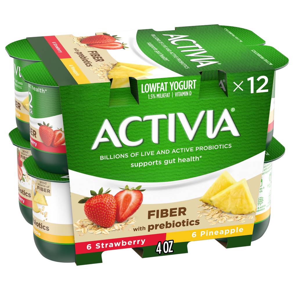 Activia Fiber Probiotic Yogurt, Strawberry-Pineapple (12 x 4 oz)