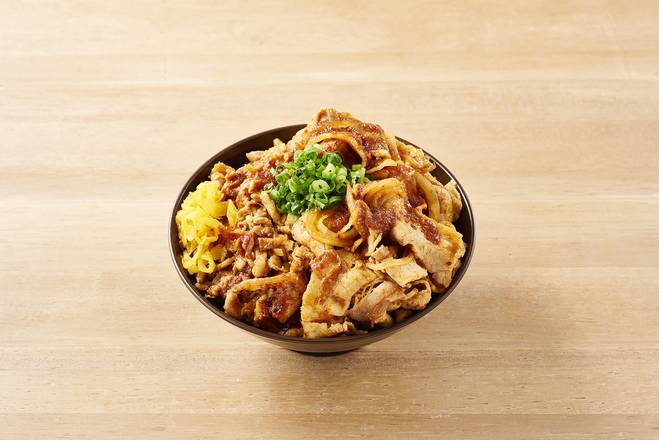 赤辛ミックスガッツ��丼（メガ）Red Spicy Pork and Chicken Gutsy Rice Bowl (Mega Portion)