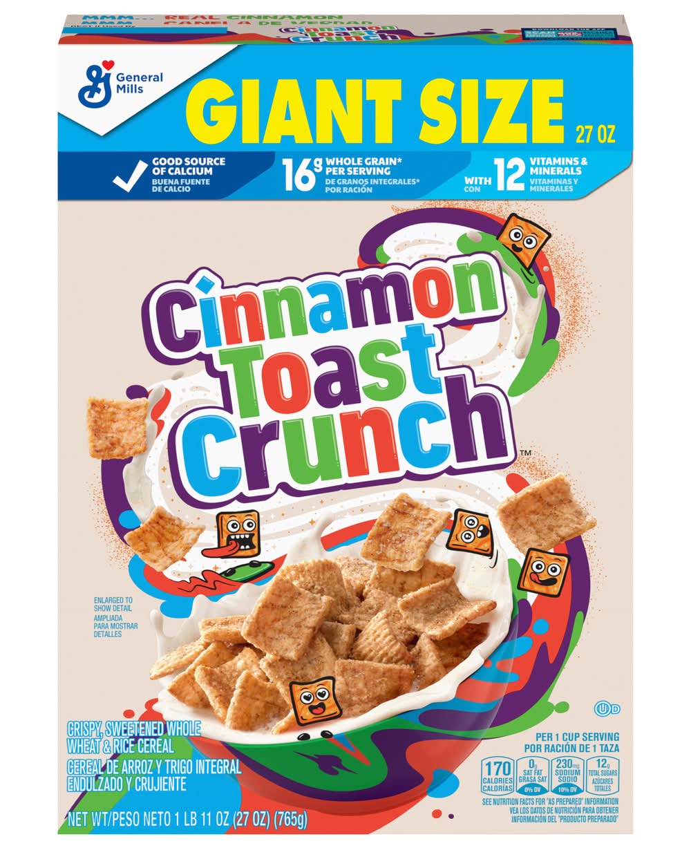Cinnamon Toast Crunch Crispy Sweetened Whole Wheat & Rice Breakfast Cereal (27 oz)
