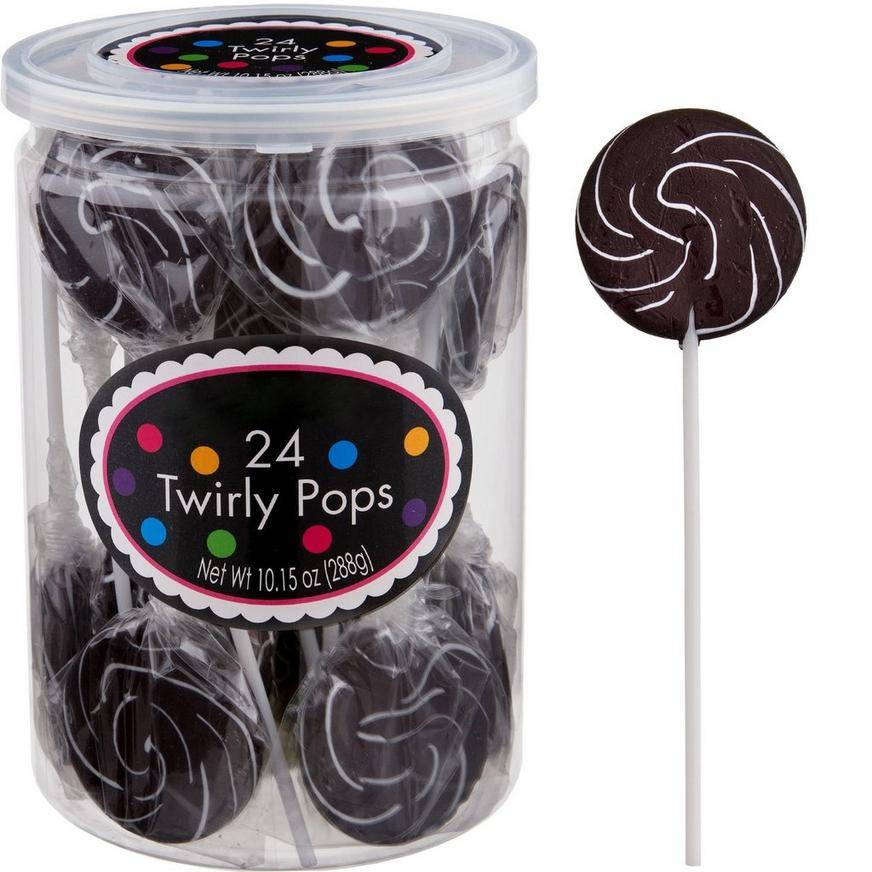 Black Swirly Lollipops, 24pc - Black Cherry Flavor