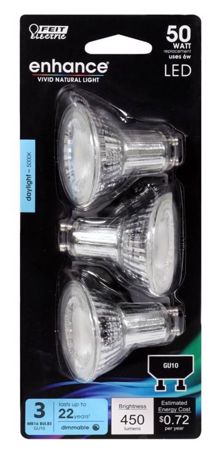 Feit Electric Enhance Mr16 Gu10 Led Bulb Daylight 50 Watt Equivalence 3 Pk