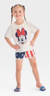 Toddler Girls' 2pc Disney Minnie Mouse Americana Short Sleeve T-Shirt and Shorts Set - Red/White/Blue 4T