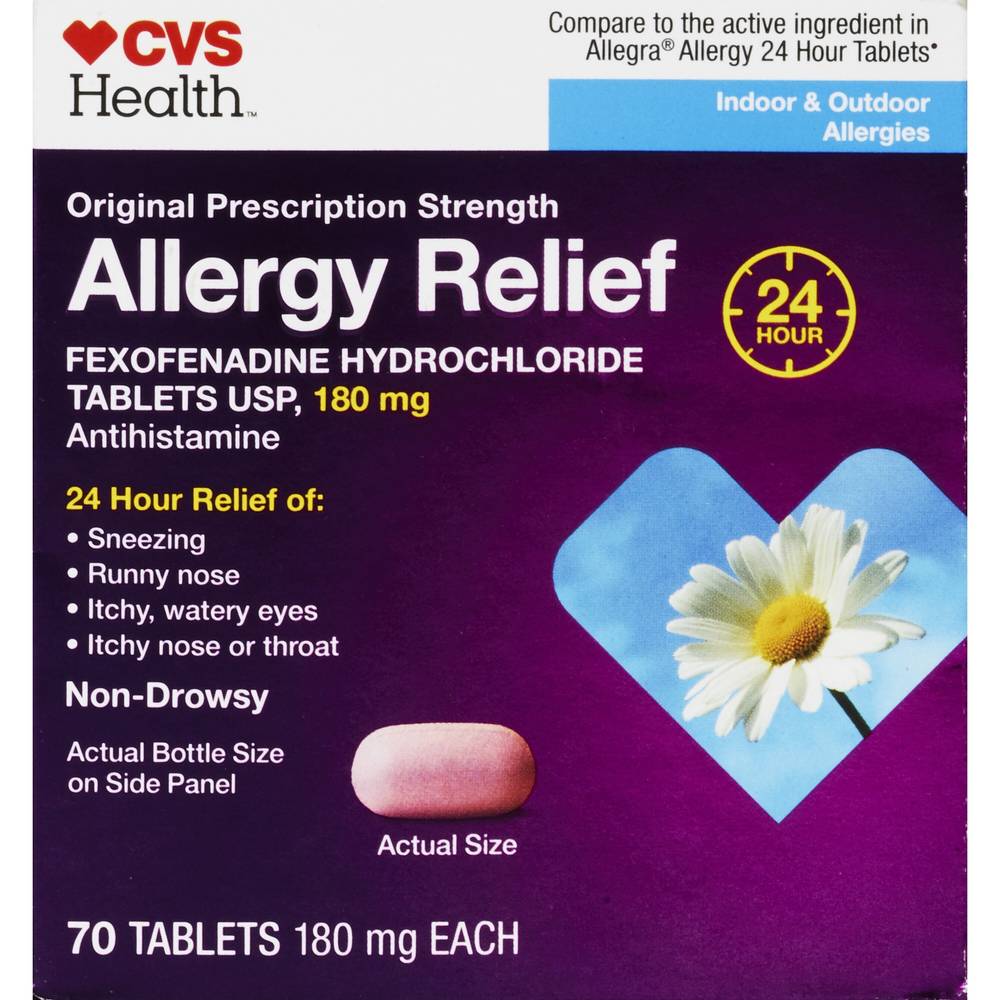 Cvs Health 24hr Non Drowsy Allergy Relief Fexofenadine 180mg Hcl Tablets