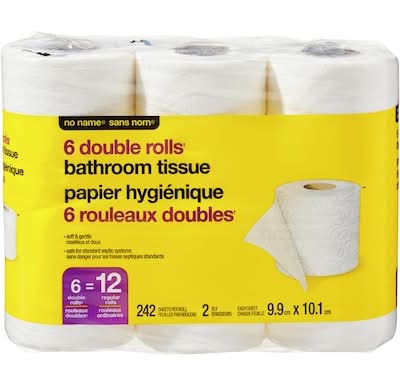 No name papiers hygiéniques à 2 épaisseurs rouleaux doubles - 2-ply double rolls bathroom tissues (6 unités) (3.89x3.97 in)