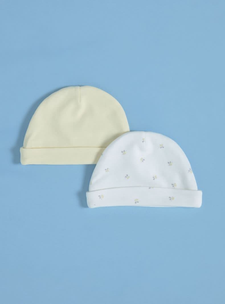 Tribu Gorro Bipack Uno Estampado y Otro Liso amarillo claro talla única