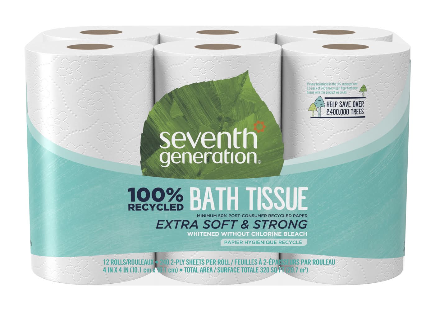 Seventh Generation Extra Soft & Strong 2 Ply Double Bath Tissue Rolls, 4x4 in (6 ct)