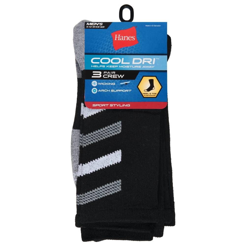 Hanes Cool Dri Men's Crew 6-12 Size Socks (black)