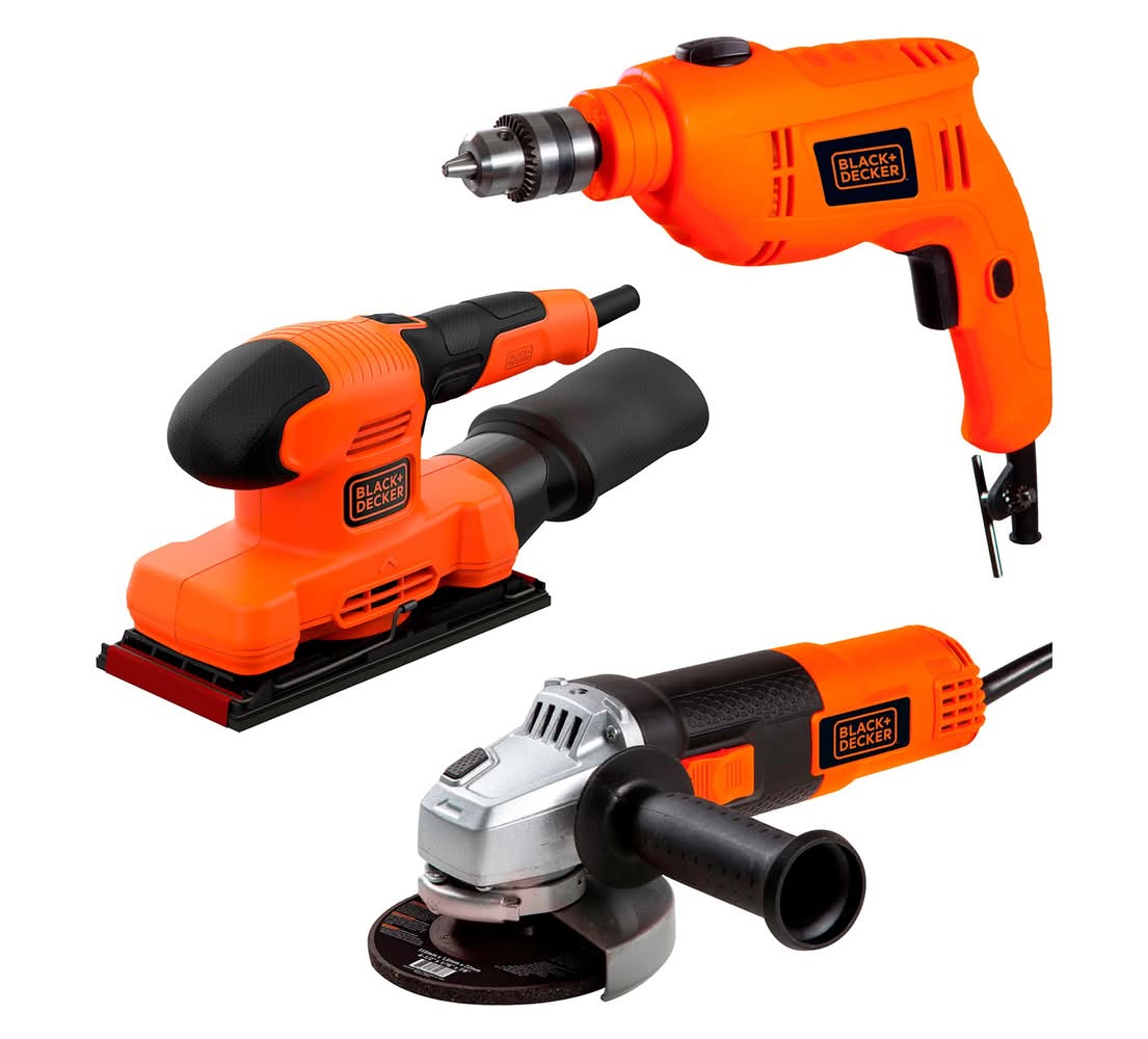 Lijadora 150W BEW220 + Esmeril Angular 820W G720 + Taladro Percutor 3/8" 550W TB550