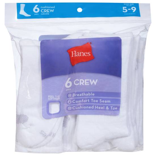 Hanes Crew Cushioned Shoe Socks Pairs (5-9 /white with grey vent)