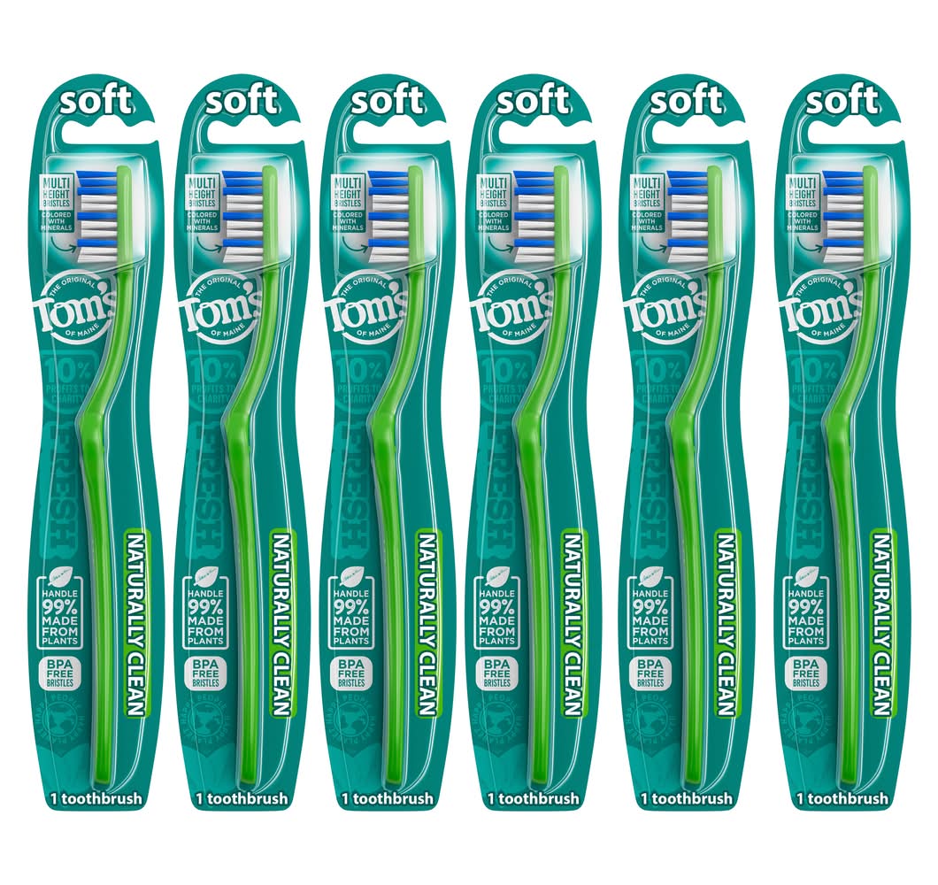 Tom's of Maine Naturally Clean Soft Toothbrush, Green (6 x 0.27 oz)