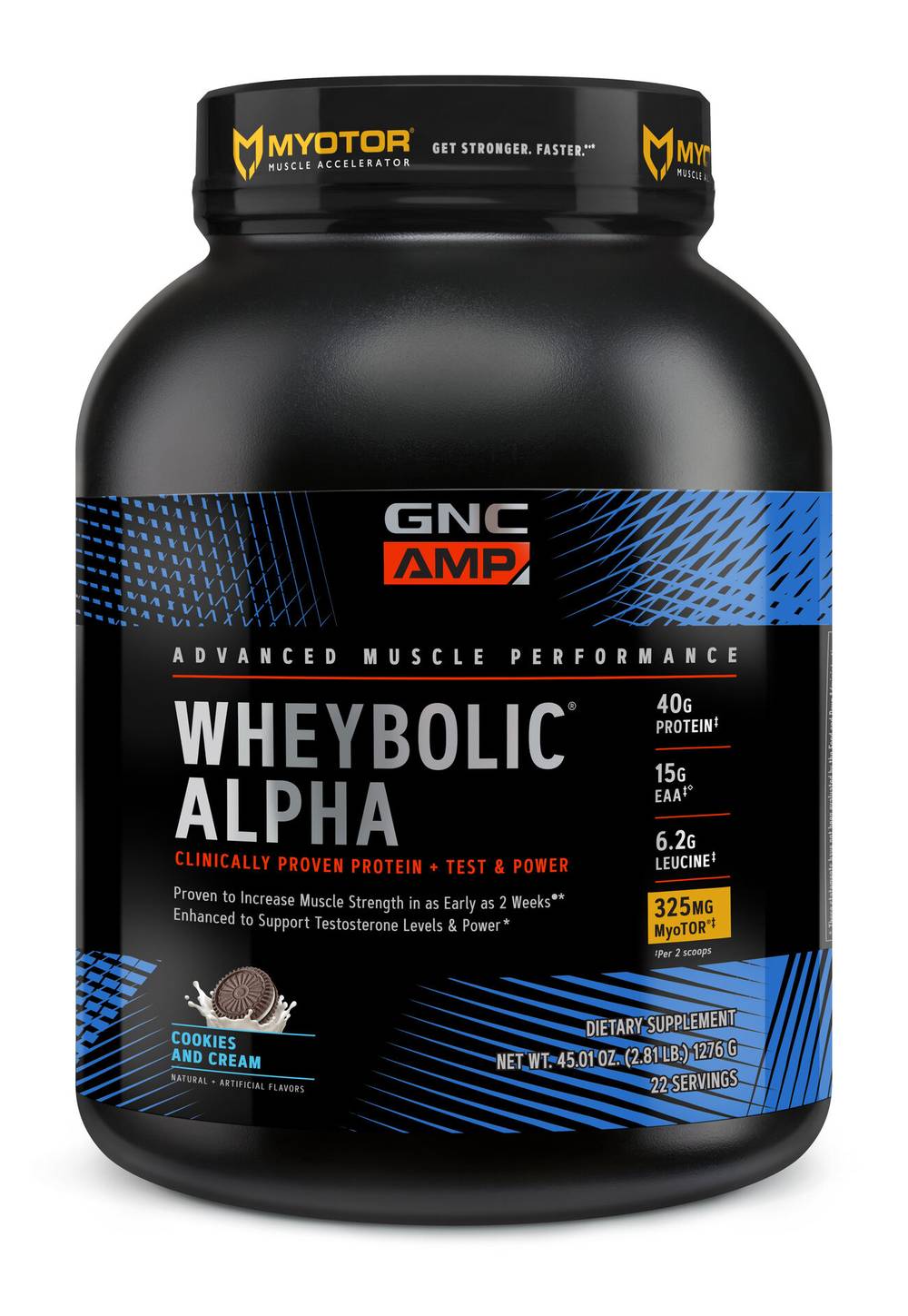 GNC Amp Wheybolic Alpha With Myotor Protein Powder, Cookies-Cream (45.01 oz)