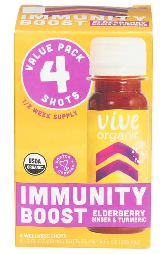 Vive Organic Organic Elderberry Ginger & Turmeric Immunity Boost Shot 4 Pack