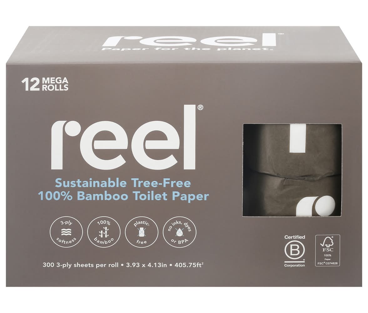 Reel 3-Ply 100% Bamboo Toilet Paper Mega Rolls, 3.93x4.13 in (12 ct)