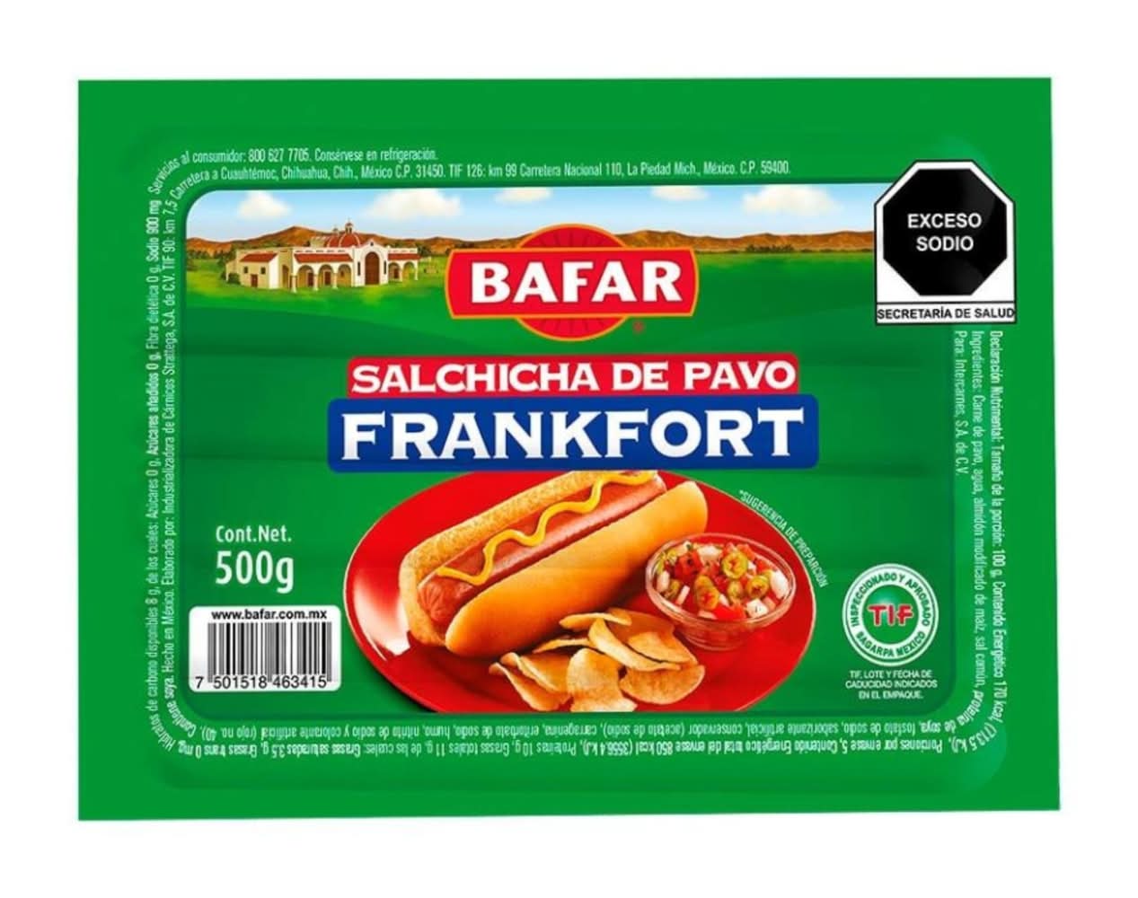 Bafar · Salchicha de pavo tipo frankfurt (500 g)