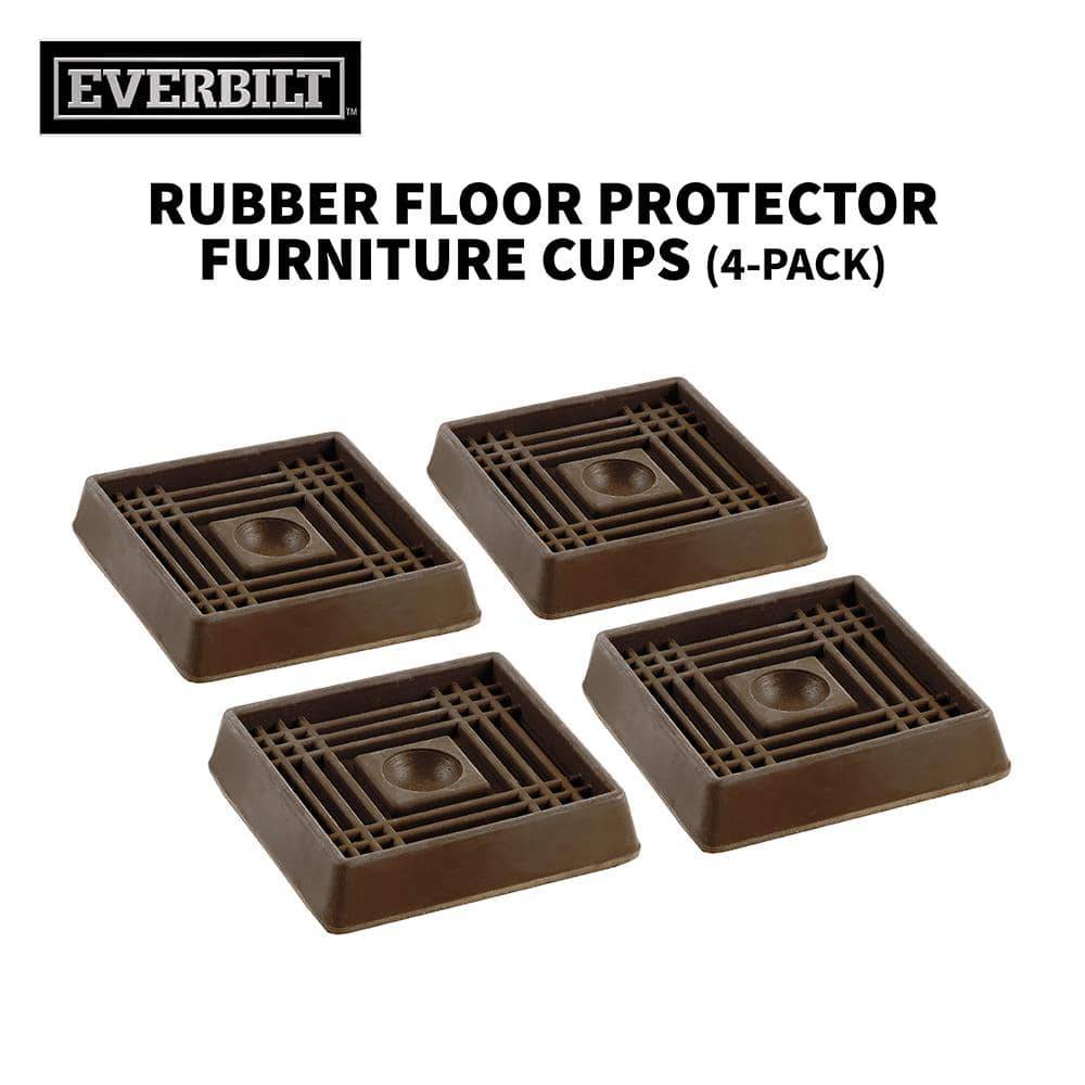 Everbilt 2 In. Brown Square Smooth Rubber Floor Protector Furniture Cups For Carpet & Hard Floors (4-Pack)