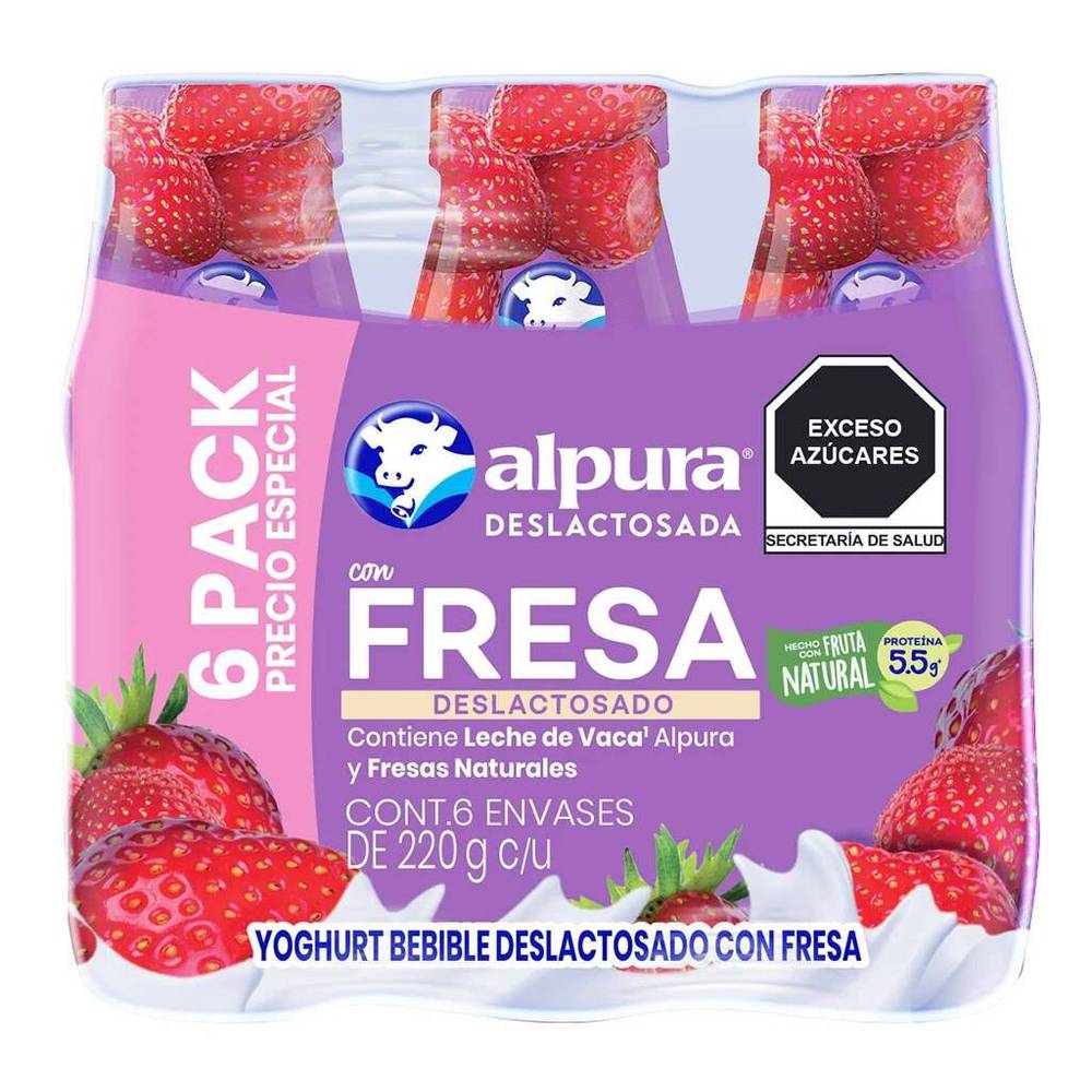 Alpura yoghurt bebible deslactosado (6 un) (fresa)