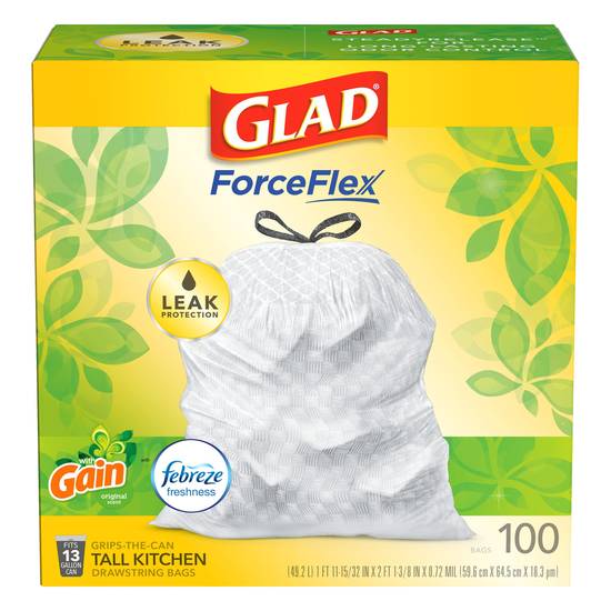 Glad Forceflex 13 Gallon Drawstring Original Scent Kitchen Bags (100 ct)