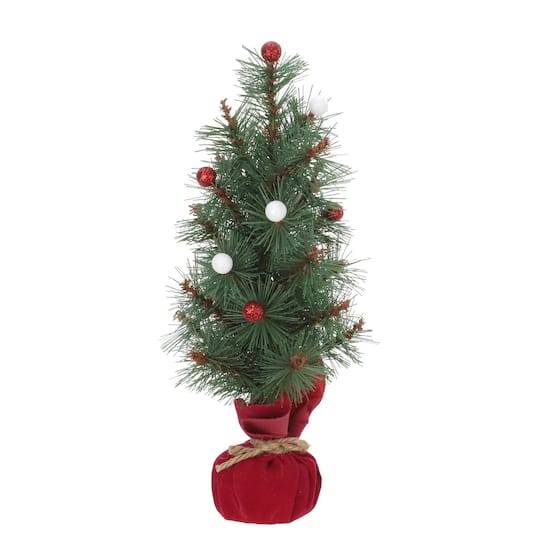 Ashland Pine Tree With Ornaments & Burlap Base (12" /Green-Red-White)