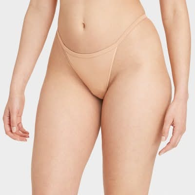 Auden Cotton Blend String Thong Underwear, Women, S, Pearl Tan