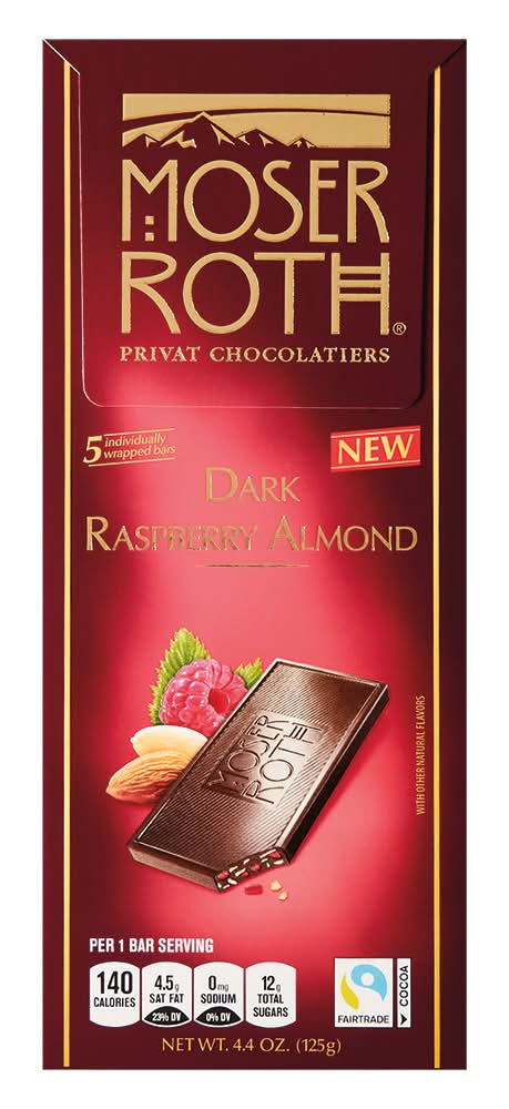 Moser Roth Dark Chocolate Bar, Raspberry-Almond (4.4 oz, 5 ct)