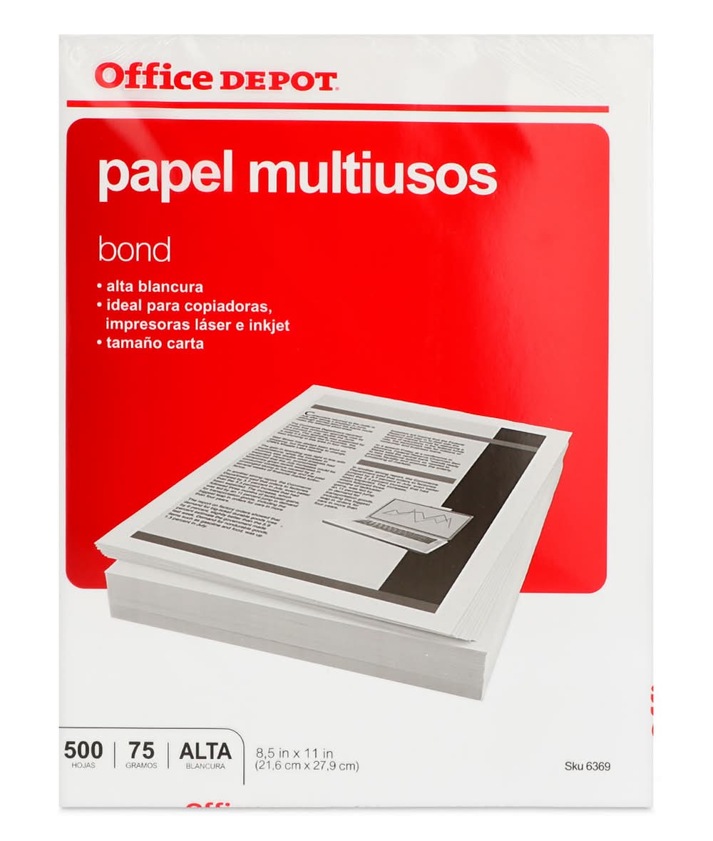 Office Depot · Hojas de papel bond multiusos, Carta (500 un)