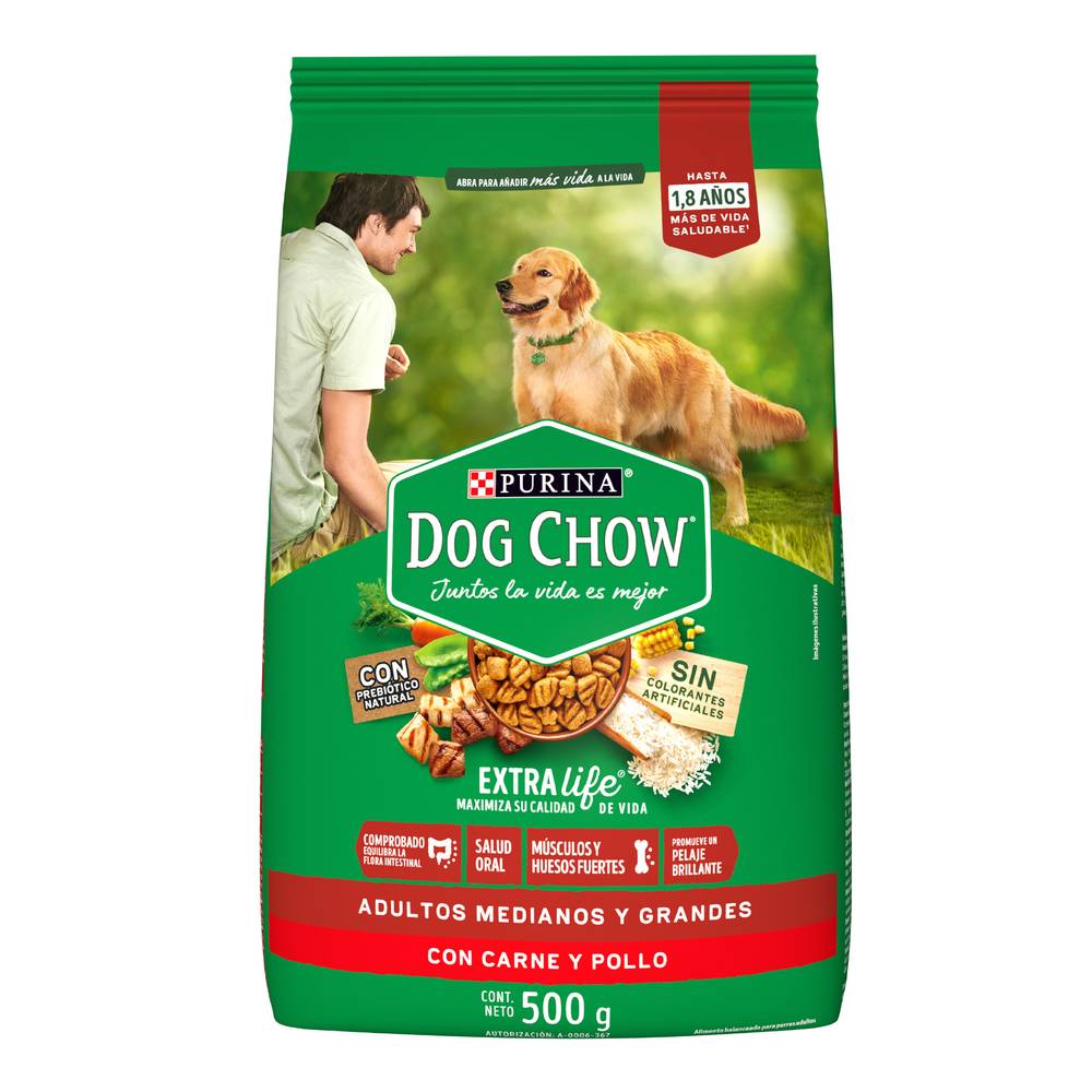 Dog chow alimento extra life adultos medianos y grandes (carne - pollo)