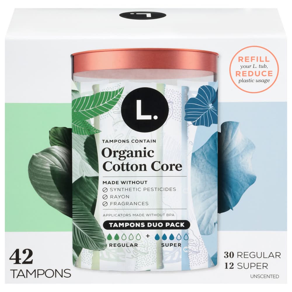 L. Regular & Super Organic Cotton Core Tampons (42 ct)