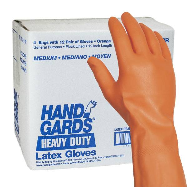 Handgards Gloves Latex Reusable Heavy Duty, 12 In, Orange (12 ct)