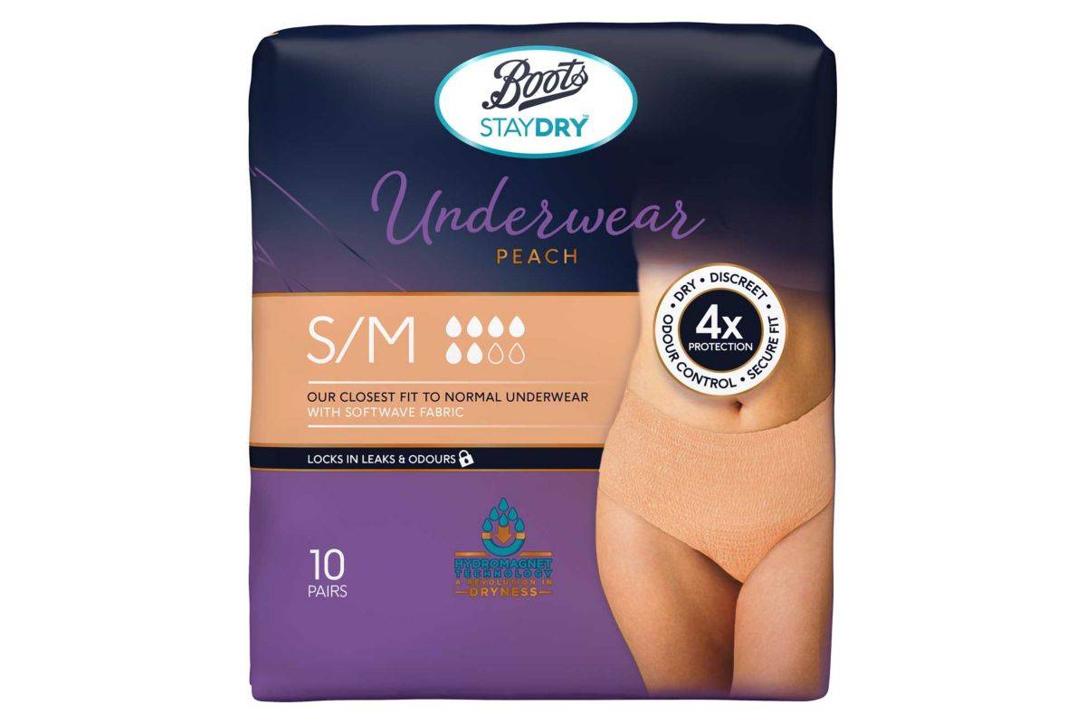 Boots Staydry Underwear Peach - Small/Medium - 10 pairs