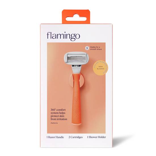 Flamingo 5-Blade Women's Razor - 1 Papaya Handle with 2 Razor Blade Refills