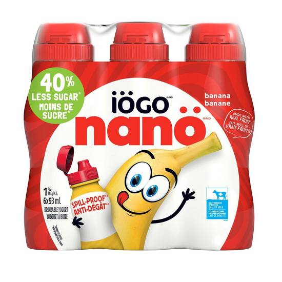 Iögo · Nanö drinkable banana yogurt - Yogourt à boire nanö à la banane 1 % iÖGO