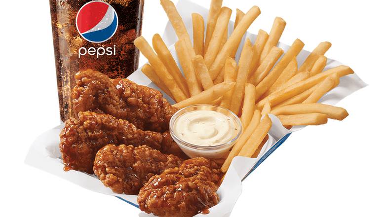 Sauced & Tossed                          Chicken Strip Basket with Drink (6 Pieces)