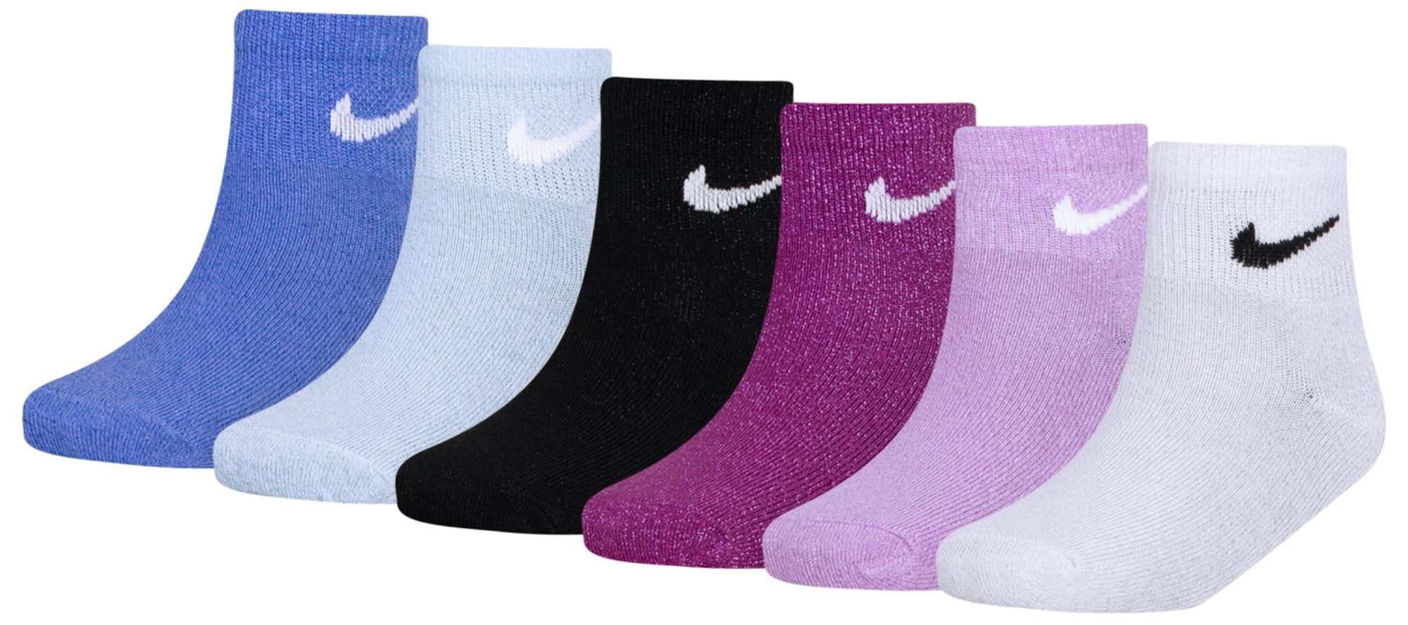 Nike Youth Lurex Quarter Socks 6-Pack (Royal Pulse, 5-7)