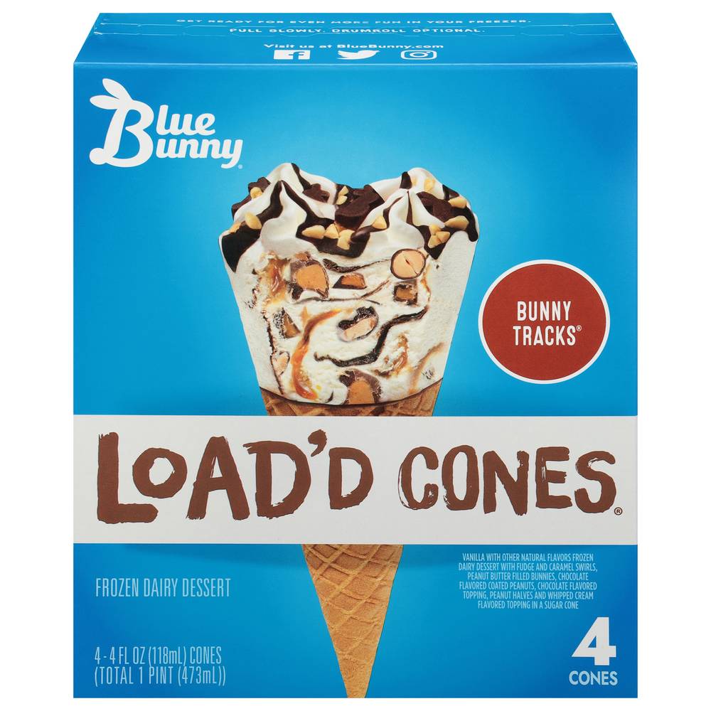 Blue Bunny Bunny Tracks Load'd Cones Vanilla Dairy Dessert Cones (16 fl oz)