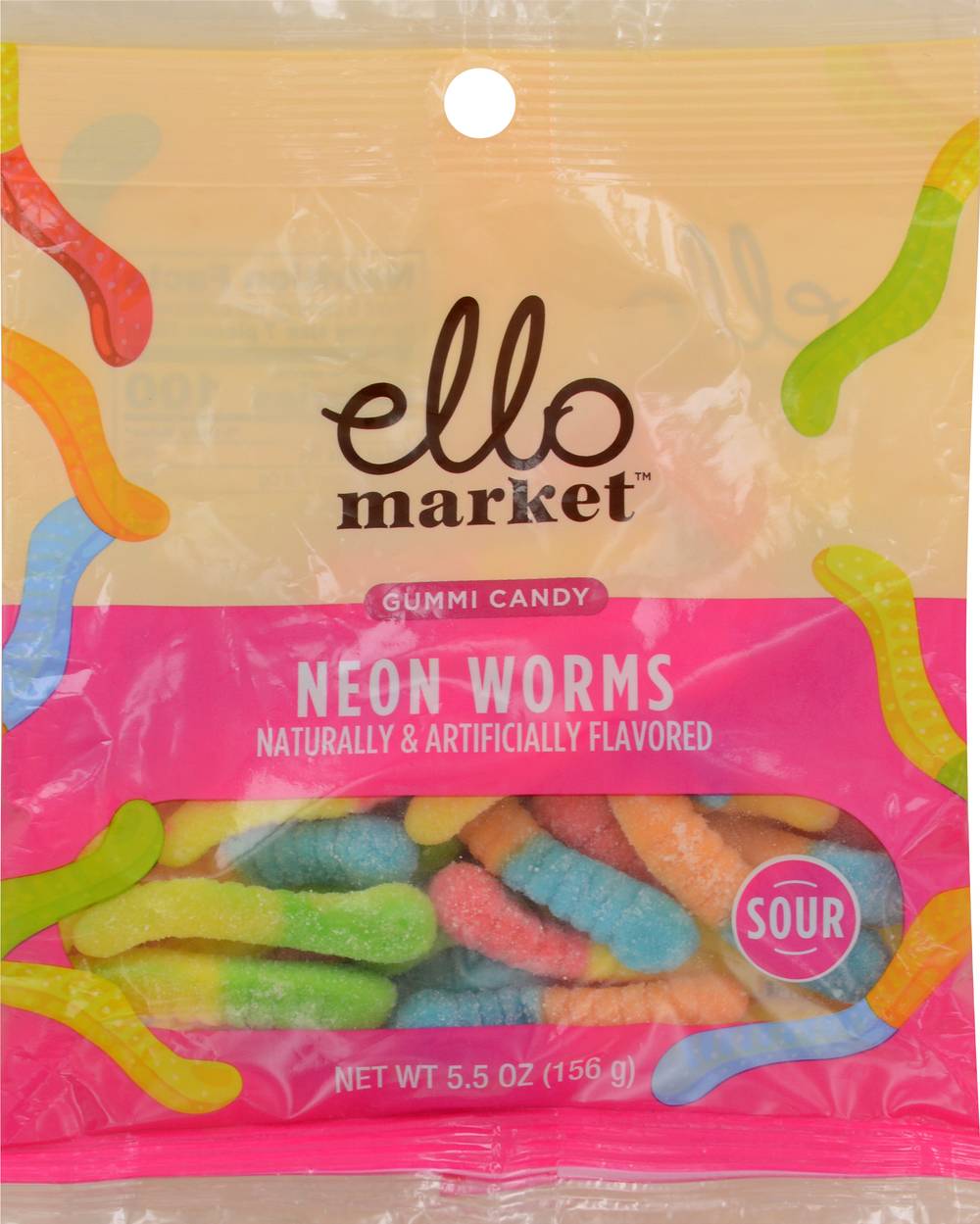 Big Win Sour Neon Gummy Worms (7 oz)