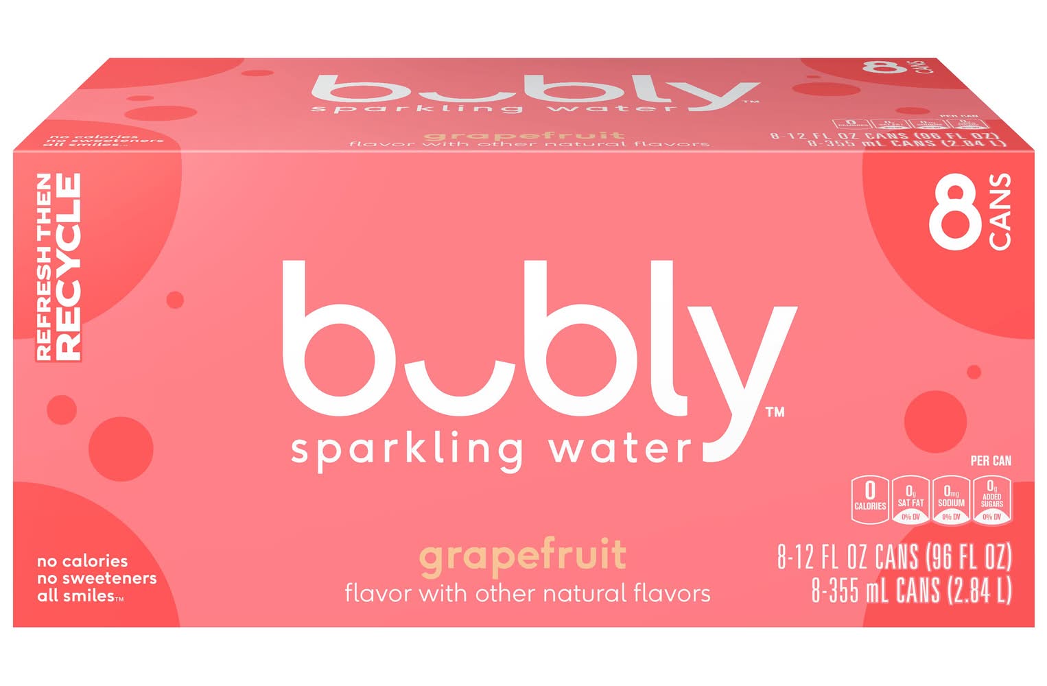 bubly Sparkling Water, Grapefruit (8 x 12 fl oz)