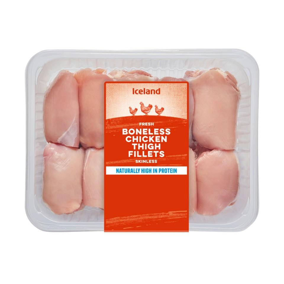 Iceland Class A Fresh British Boneless Chicken Thigh Fillets Skinless 
