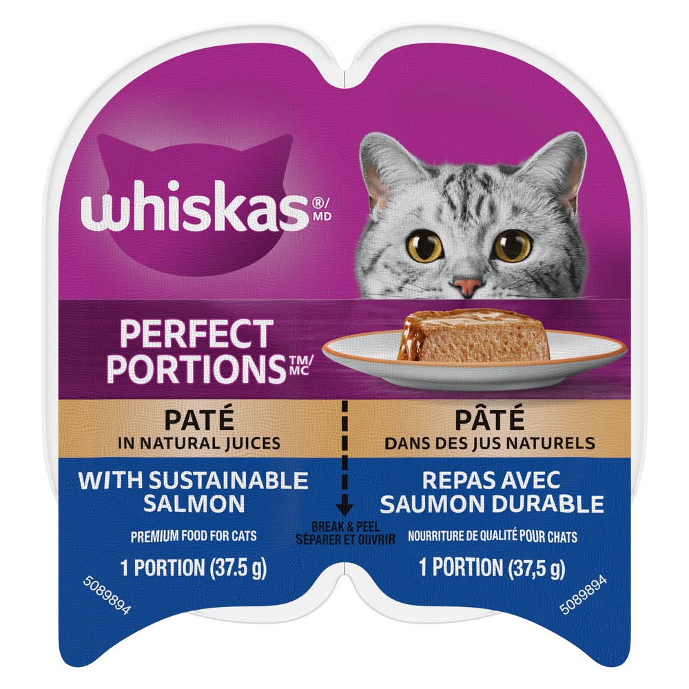 Whiskas Perfect Portions Pate in Natural Juices Wet Cat Food, Sustainable Salmon (2 x 37.5 g)
