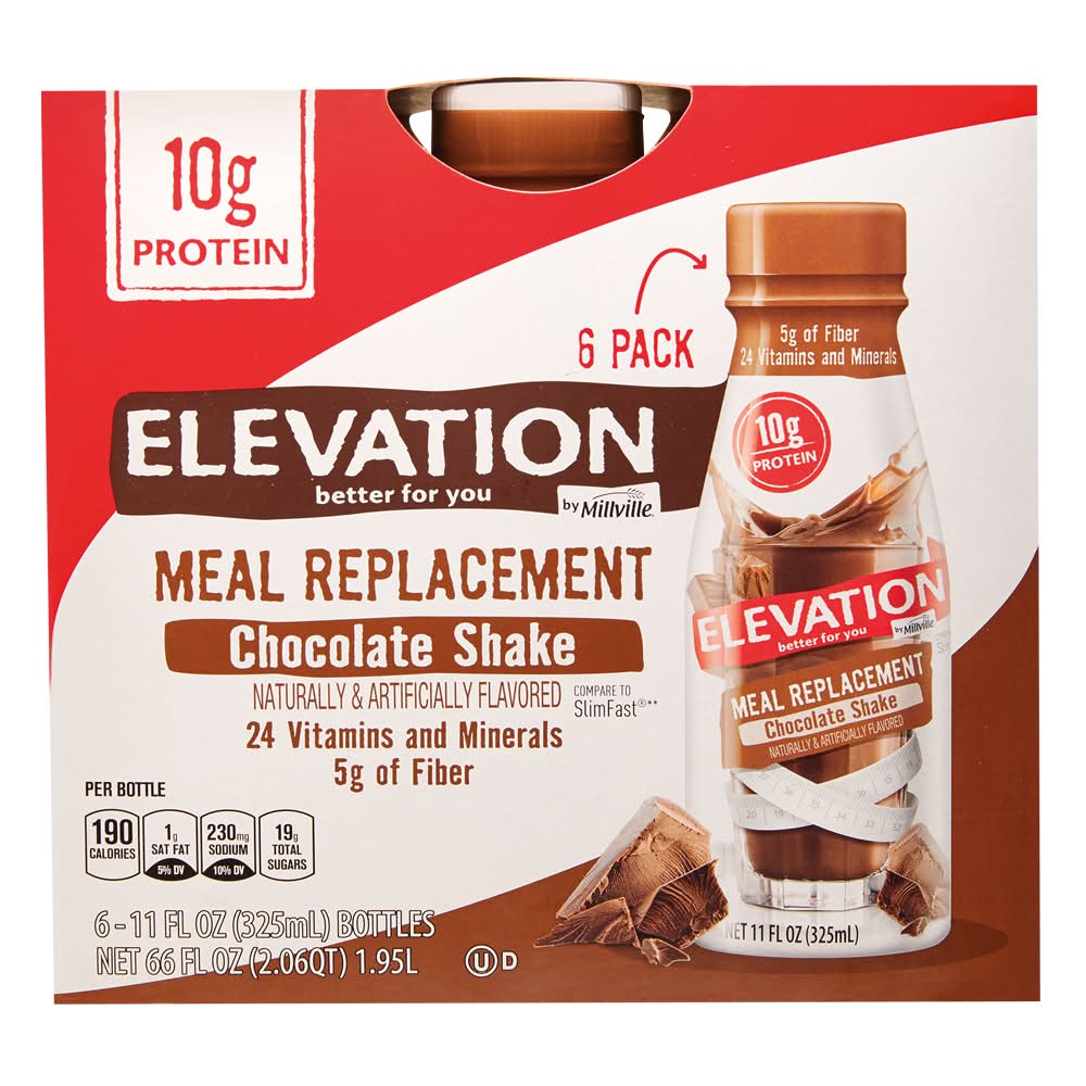 Elevation Meal Replacement Shake, Chocolate (6 x 11 fl oz)