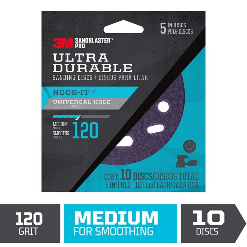 3M Sanding Disc Medium 120 -Grit Disc Sandpaper 5-Inches W x 5-Inches L 10 -Pack | DUH5120SBP-10T