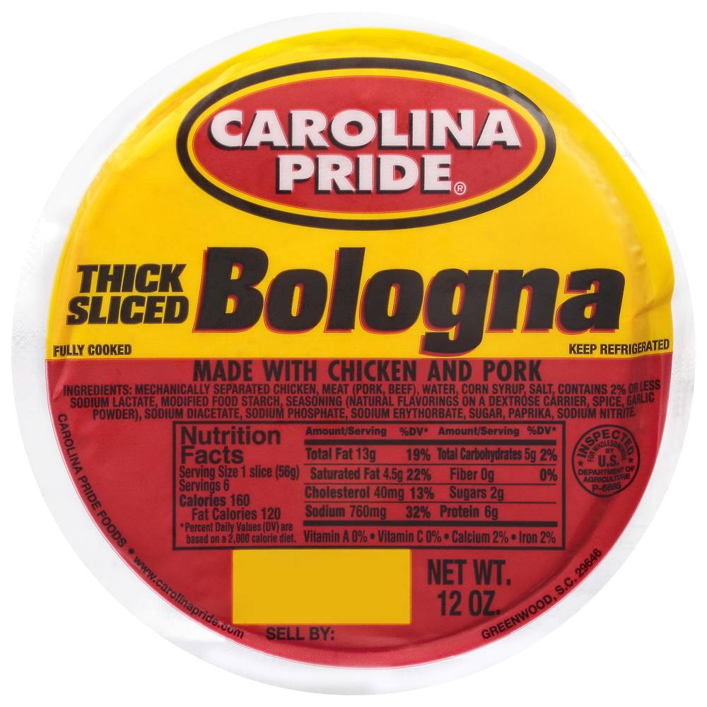 Carolina Pride Thick Sliced Bologna Made With Chicken and Pork