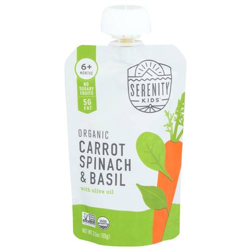 Serenity Kids Organic Carrot Spinach & Basil With Olive Oil Baby Food Pouch