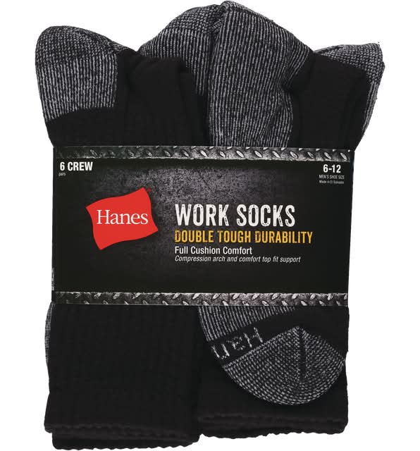 Hanes Work Crew Socks, Men, 6-12 (6 ct)