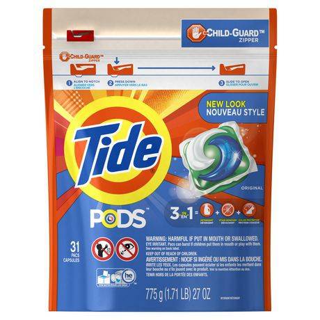 Tide capsules de détergent à lessive (31 unités) - tide pods turbo laundry detergent pacs original scent (775 g)